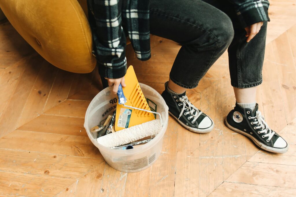 White shoes being cleaned using a baking soda paste for whitening